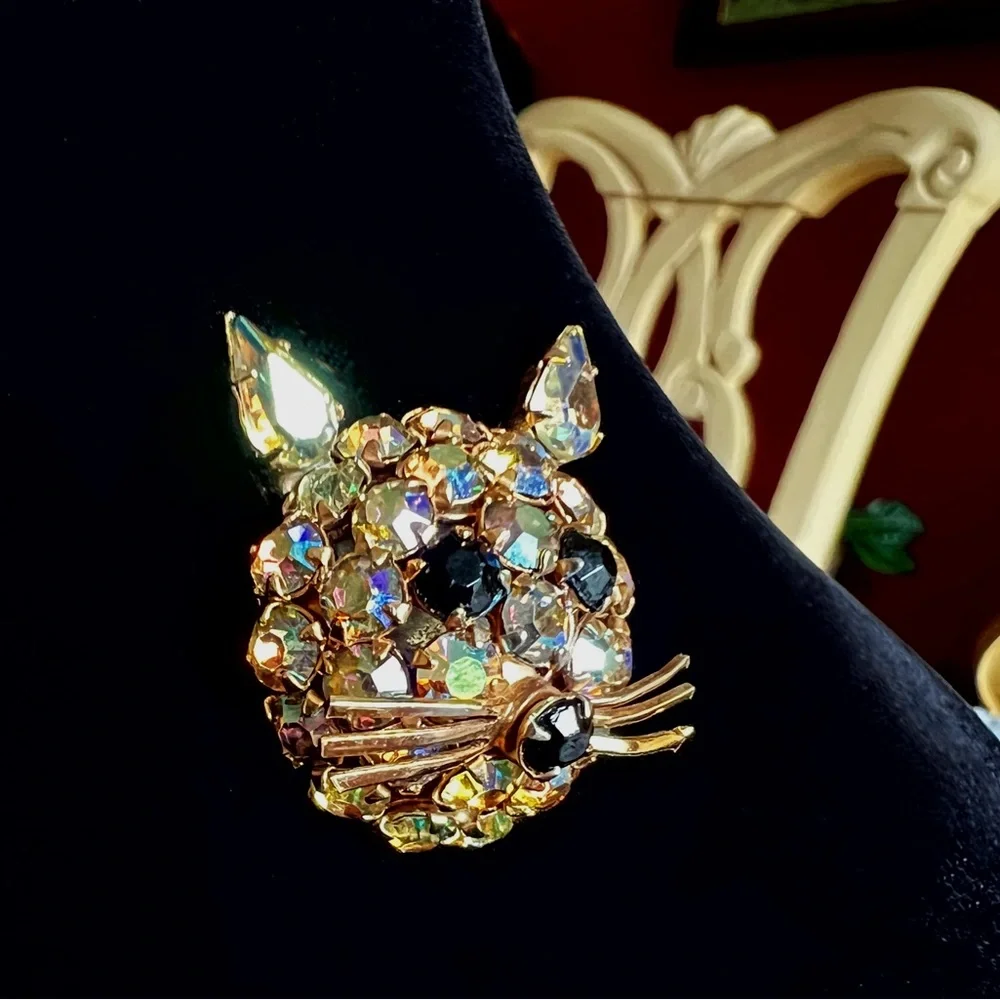 Collectible Vintage Warner Rhinestone Kitten Brooch/Pin - Picture 3 of 7